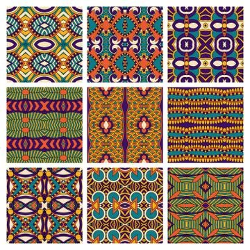 Set of different seamless colored vintage geometric pattern, tex Illustration