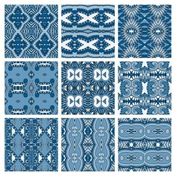 Set of different seamless colored vintage geometric pattern, tex Stock Illustration