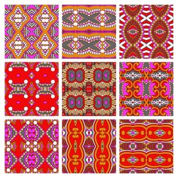 Set of different seamless colored vintage geometric pattern, tex Stock-Illustration
