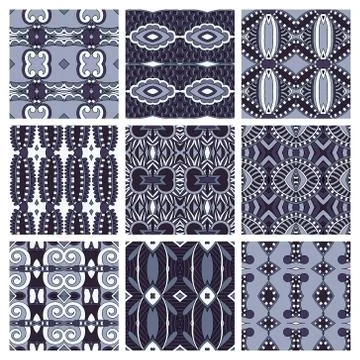 Set of different seamless colored vintage geometric pattern Stock-Illustration
