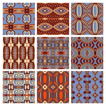 Set of different seamless colored vintage geometric pattern Stock Illustration