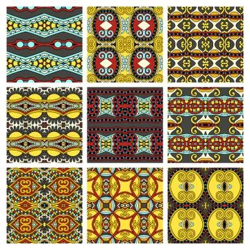 Set of different seamless colored vintage geometric pattern, tex Stock Illustration