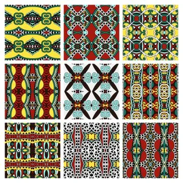 Set of different seamless colored vintage geometric pattern, tex Stock-Illustration