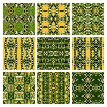 Set of different seamless colored vintage geometric pattern, tex Stock-Illustration