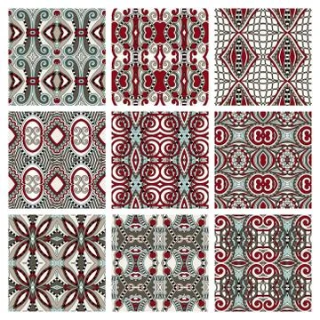 Set of different seamless colored vintage geometric pattern Stock-Illustration