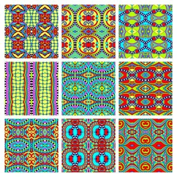 Set of different seamless colored vintage geometric pattern Stock-Illustration