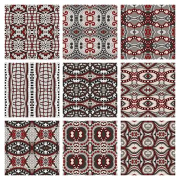 Set of different seamless colored vintage geometric pattern Stock-Illustration