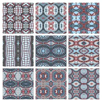 Set of different seamless colored vintage geometric pattern Stock Illustration