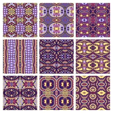 Set of different seamless colored vintage geometric pattern Stock-Illustration