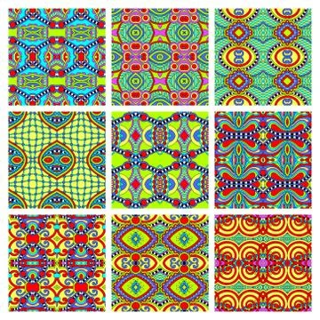 Set of different seamless colored vintage geometric pattern Stock-Illustration