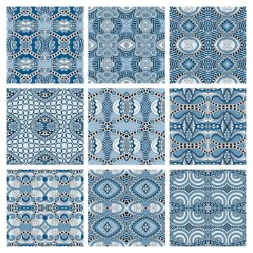 Set of different seamless colored vintage geometric pattern Stock Illustration