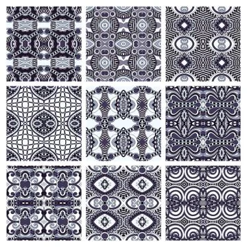 Set of different seamless colored vintage geometric pattern Stock-Illustration