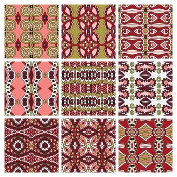 Set of different seamless colored vintage geometric pattern, tex Stock Illustration