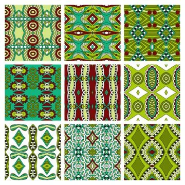 Set of different seamless colored vintage geometric pattern, tex Stock-Illustration