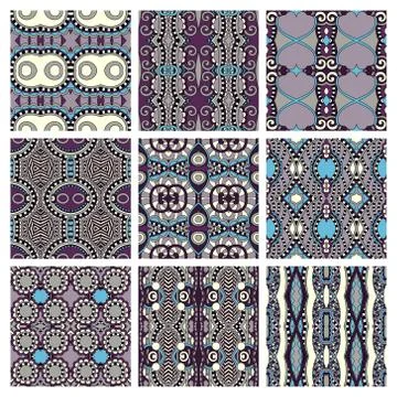 Set of different seamless colored vintage geometric pattern Illustration