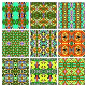Set of different seamless colored vintage geometric pattern Stock-Illustration