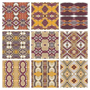 Set of different seamless colored vintage geometric pattern, tex Stock-Illustration
