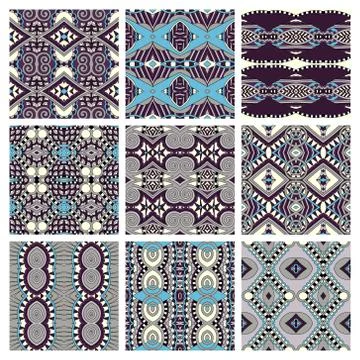 Set of different seamless colored vintage geometric pattern, tex Illustration