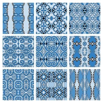 Set of different seamless colored vintage geometric pattern, tex Stock-Illustration