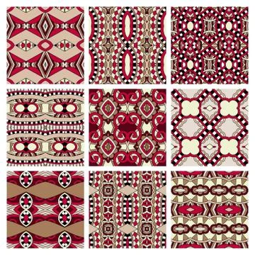Set of different seamless colored vintage geometric pattern, tex Stock-Illustration