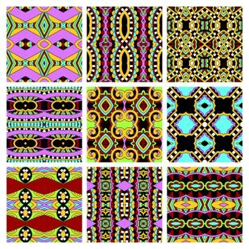 Set of different seamless colored vintage geometric pattern Stock-Illustration