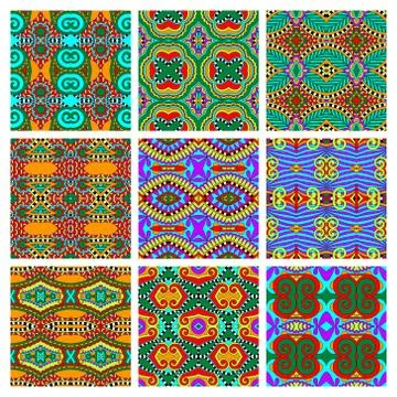 Set of different seamless colored vintage geometric pattern Stock-Illustration