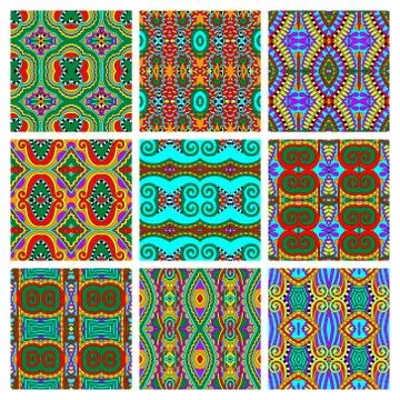 Set of different seamless colored vintage geometric pattern Stock Illustration