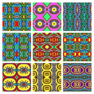Set of different seamless colored vintage geometric pattern Illustration