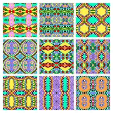Set of different seamless colored vintage geometric pattern Stock Illustration