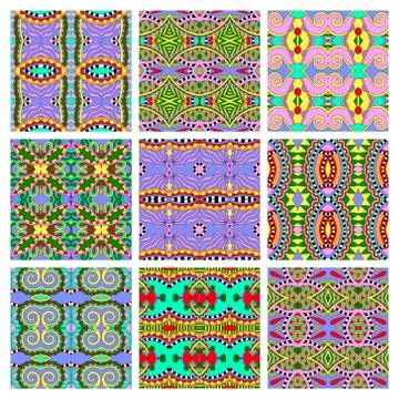 Set of different seamless colored vintage geometric pattern Stock-Illustration