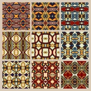 Set of different seamless colored vintage geometric pattern 스톡 일러스트