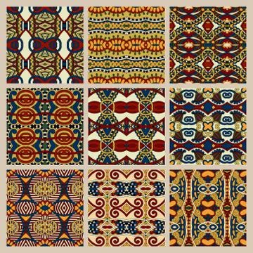 Set of different seamless colored vintage geometric pattern Stock Illustration