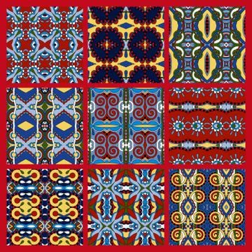 Set of different seamless colored vintage geometric pattern Stock-Illustration