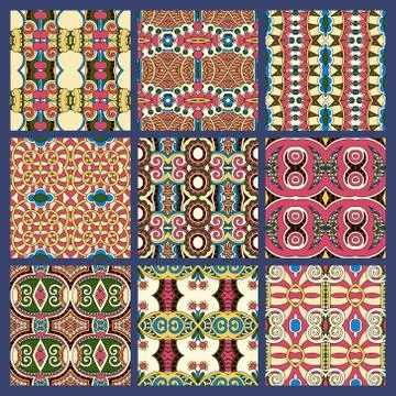 Set of different seamless colored vintage geometric pattern Stock-Illustration