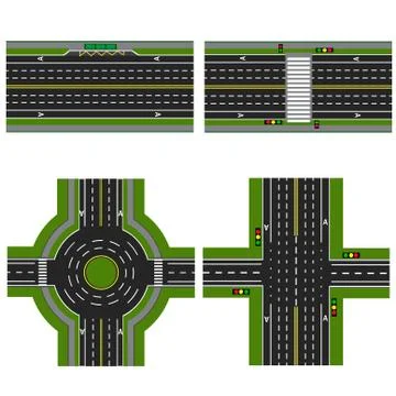 Set of different sections of the highway with a circular dvizheniemi, isola.. Stock Illustration