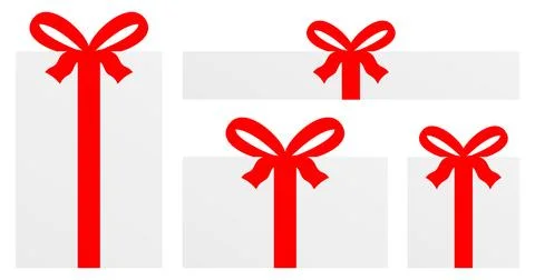 Set of different shape flat style vector gift boxes with red ribbons isolated on 스톡 일러스트