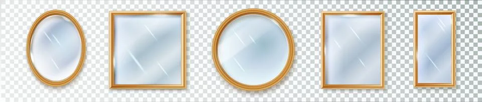 Set of different shape mirrors isolated. Mirror frame, mirrors template Illustrazione stock