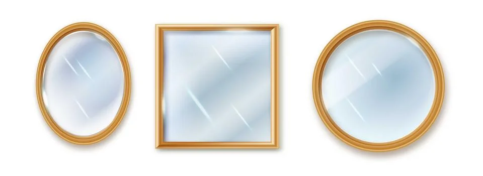 Set of different shape mirrors isolated. Mirror frame, mirrors template Stock Illustration