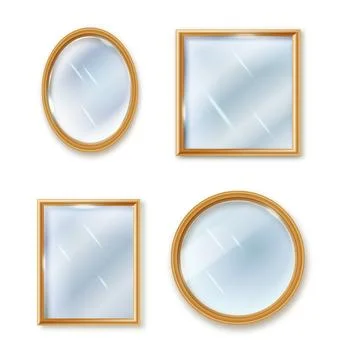 Set of different shape mirrors isolated. Mirror frame, mirrors template Stock Illustration