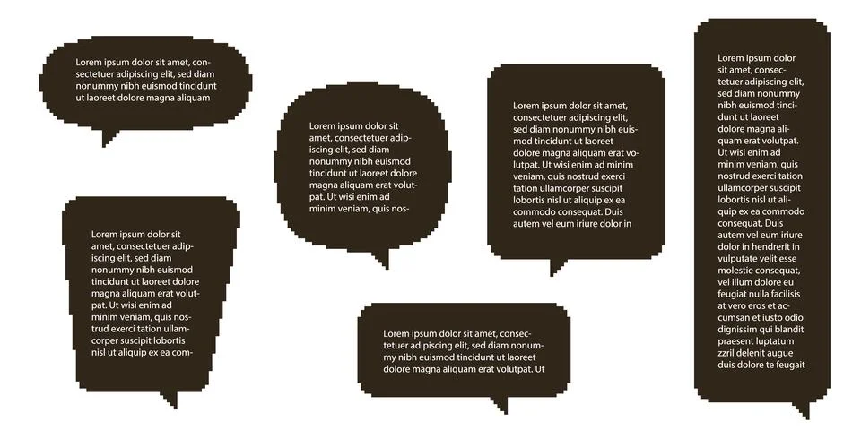Set different shape pixel art black speech bubble Illustrazione stock