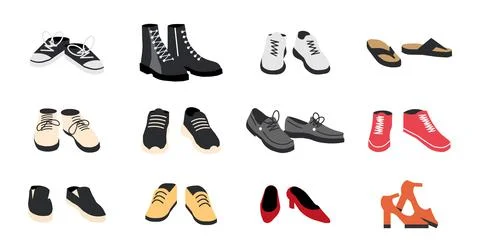 Set of Different Shoes Isolated Stock Illustration