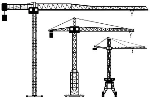 Set of different silhouettes building tower cranes. Stock Illustration