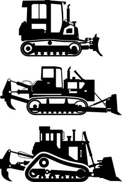 Set of different silhouettes dozers isolated on white background. 스톡 일러스트