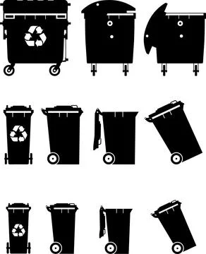 Set of different silhouettes dumpsters. Vector illustration. Stock Illustration