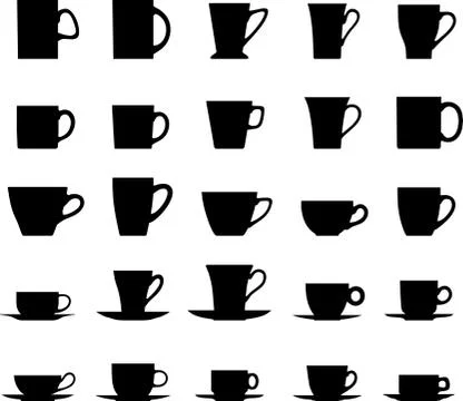 Set of different silhouettes tea cups isolated on white background. Vector Stock Illustration