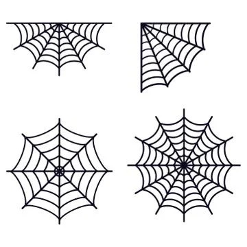Set different simple black spederwebs silhouette icon isolated on white backg Stock Illustration