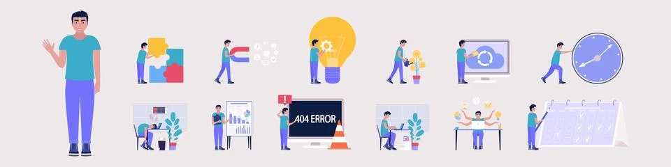 Set of different situation with businessman Stock Illustration
