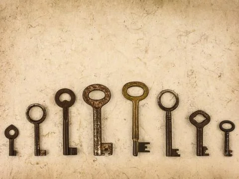 Set of different size antique keys Stock Photos