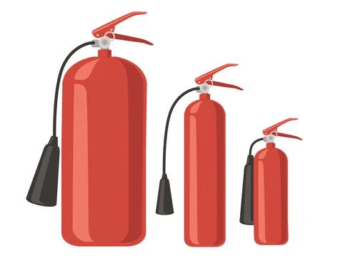 Set of different size fire extinguisher fire-fighting equipment flat vector Stock Illustration