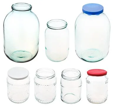 Set of different size glass jars isolated set of different size glass jars... Stock Photos